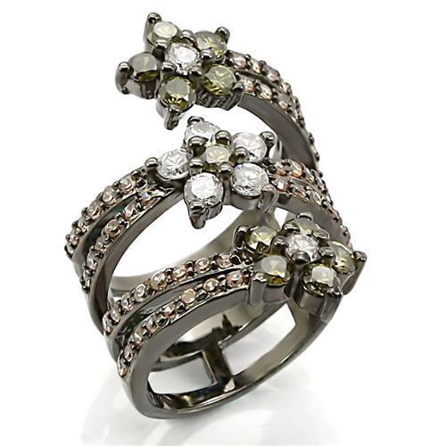 JCE293 Ruthenium Brass Ring with AAA Grade CZ  in Multi Color