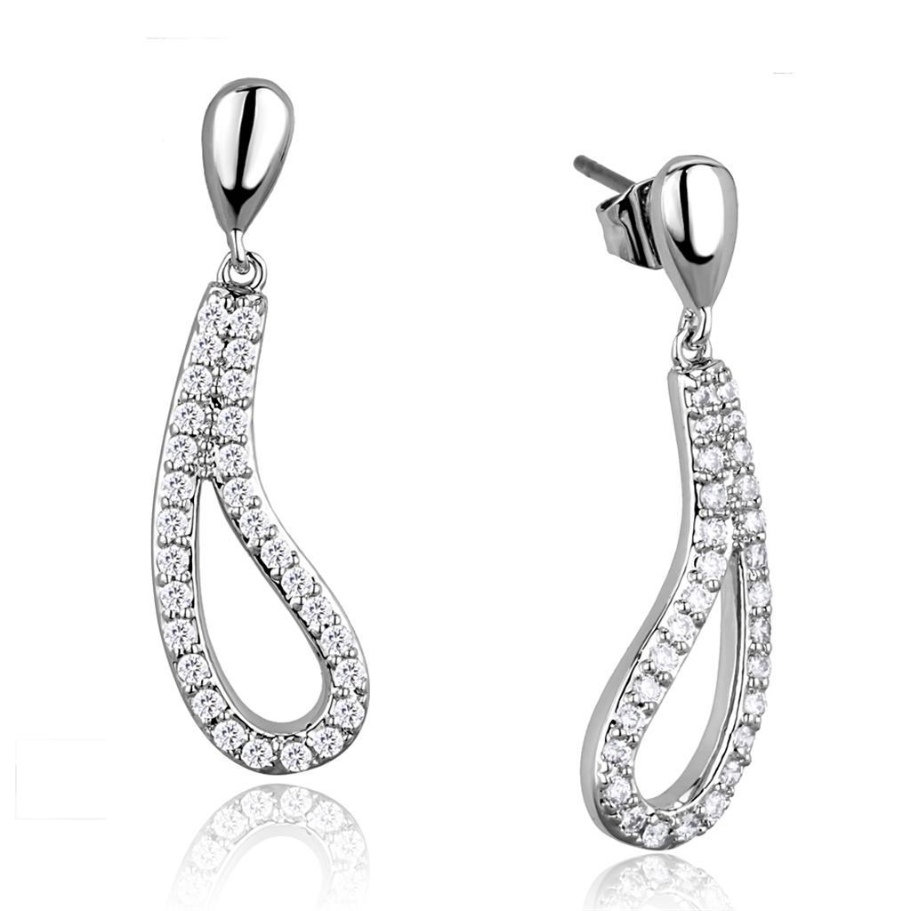 JCE1044 Rhodium Brass Earrings with AAA Grade CZ  in Clear