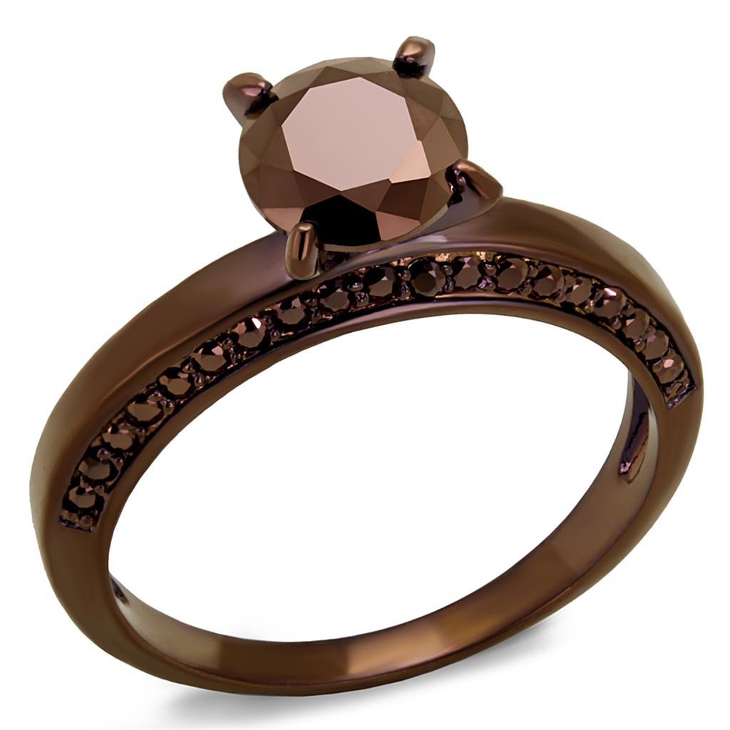 JCE1183 IP Coffee light Brass Ring with AAA Grade CZ  in Light Coffee
