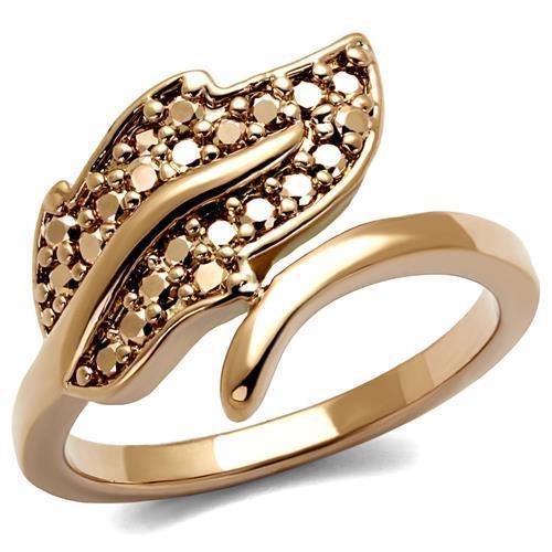 JCE1200 IP Rose Gold(Ion Plating) Brass Ring with AAA Grade CZ  in Metallic Light Gold