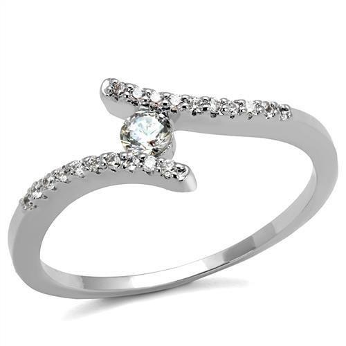 JCE1237 Rhodium Brass Ring with AAA Grade CZ  in Clear