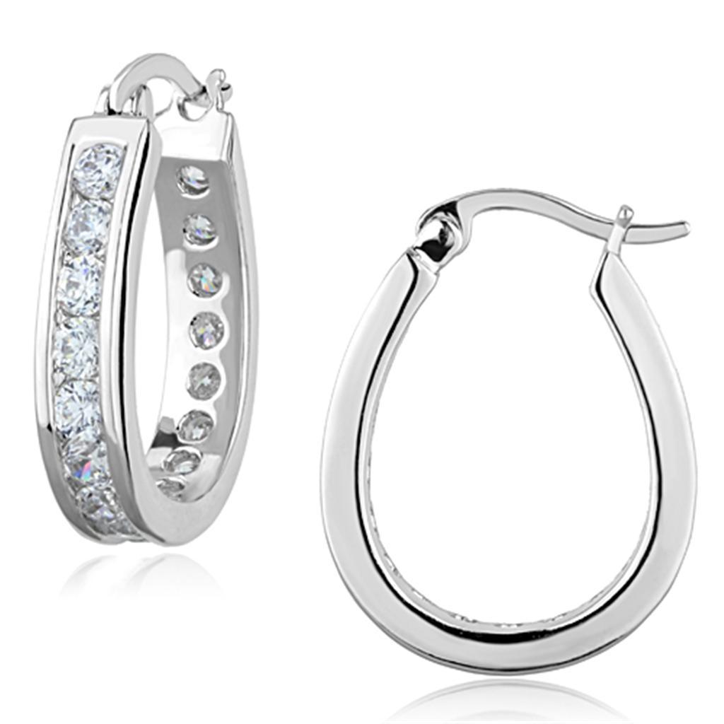JCE625 Rhodium Brass Earrings with AAA Grade CZ  in Clear