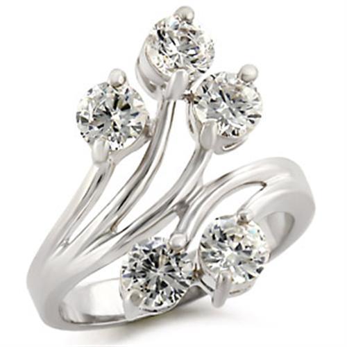 JCE113 High-Polished 925 Sterling Silver Ring with AAA Grade CZ  in Clear
