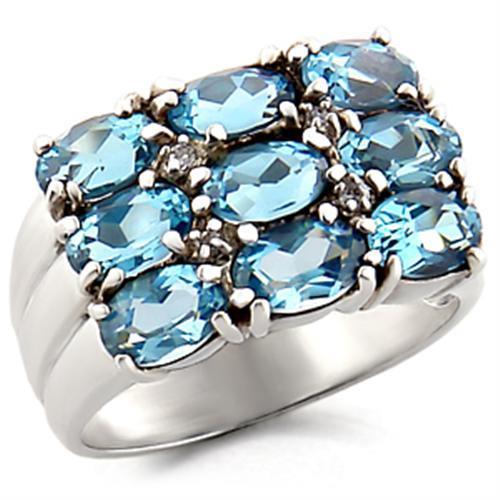 JCE002 High-Polished 925 Sterling Silver Ring with Synthetic Spinel in Sea Blue