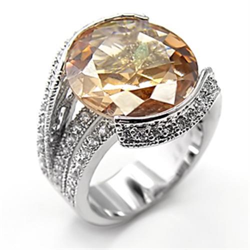 JCE192 Rhodium 925 Sterling Silver Ring with AAA Grade CZ  in Champagne
