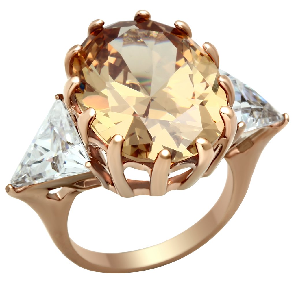 JCE243 IP Rose Gold(Ion Plating) Brass Ring with AAA Grade CZ  in Champagne