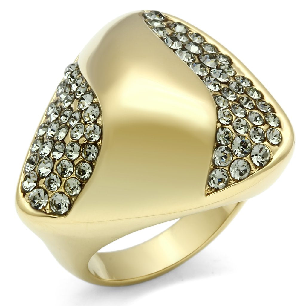 JCE311 IP Gold(Ion Plating) Brass Ring with Top Grade Crystal  in Black Diamond