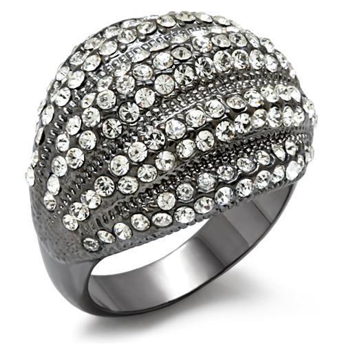 JCE1617 TIN Cobalt Black Brass Ring with Top Grade Crystal  in Clear