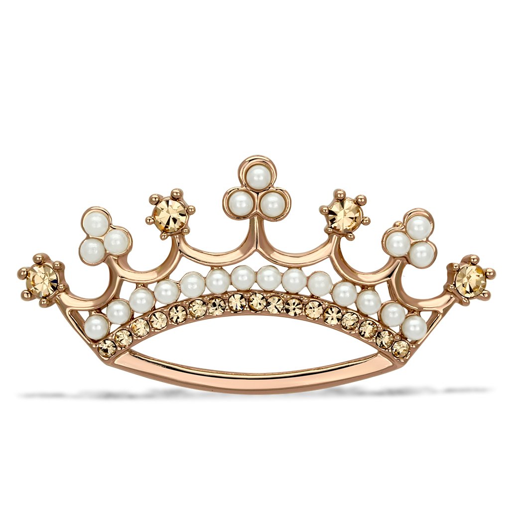 JCE2839 Flash Rose Gold White Metal Brooches with Synthetic Pearl in White