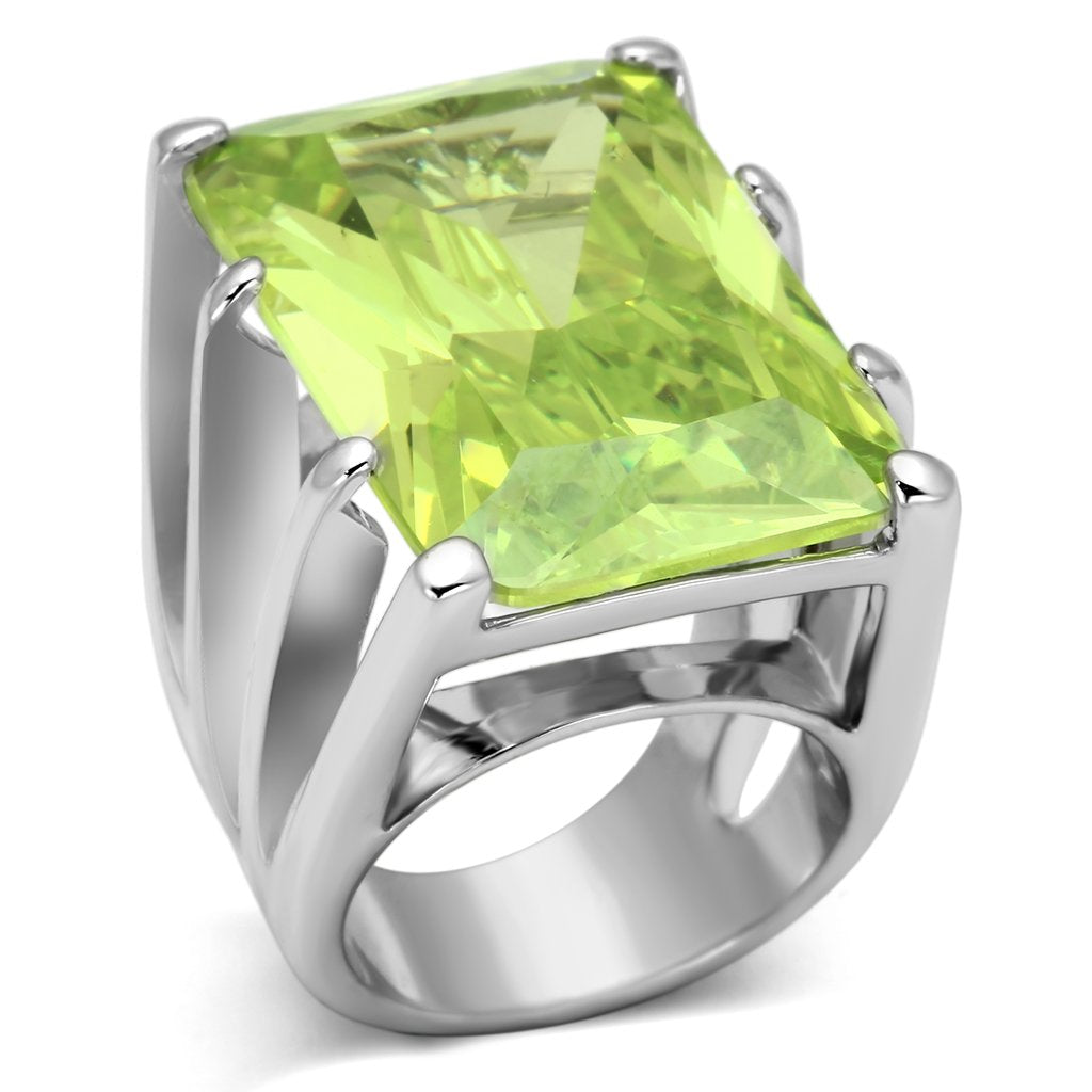 JCEA854 Rhodium Brass Ring with AAA Grade CZ  in Apple Green color