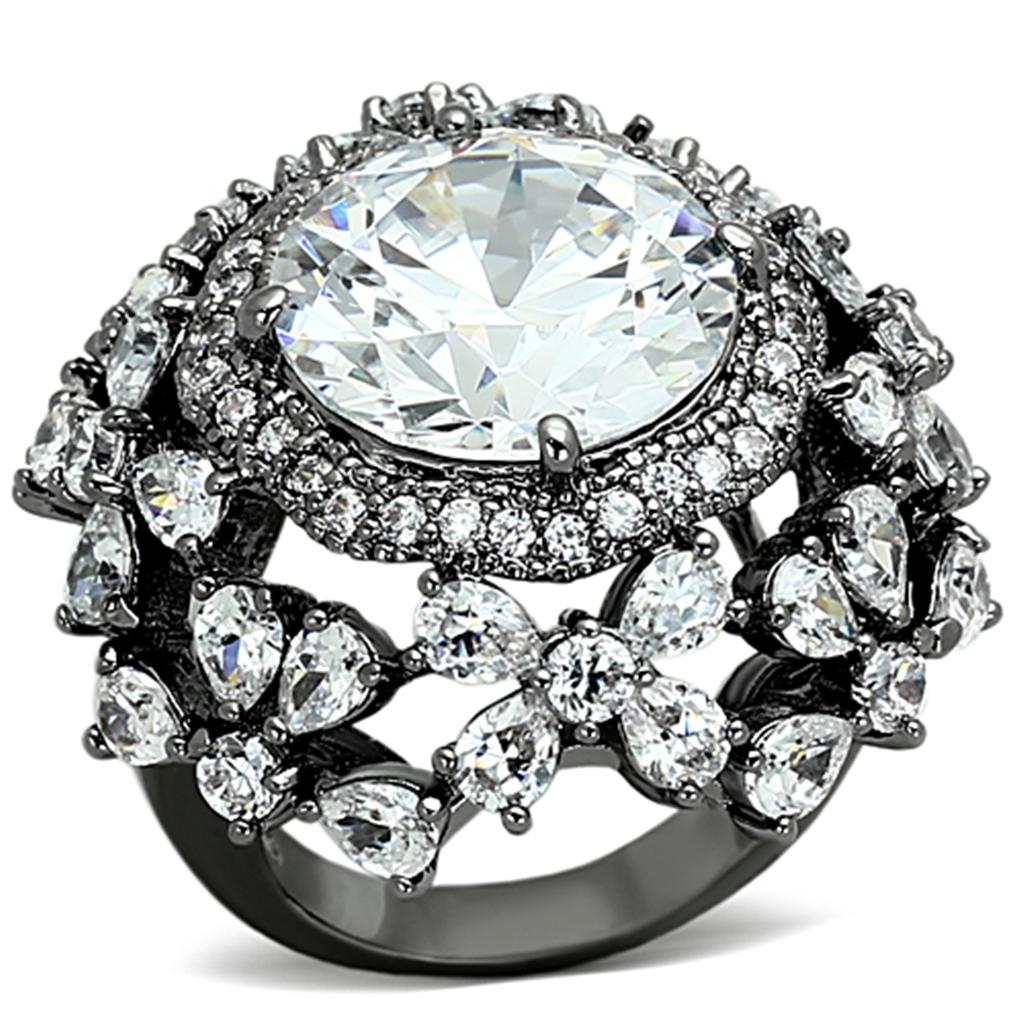 JCEA874 Ruthenium Brass Ring with AAA Grade CZ  in Clear