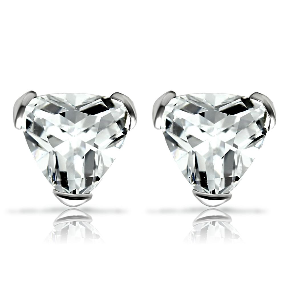 JCES048 Rhodium 925 Sterling Silver Earrings with AAA Grade CZ  in Clear