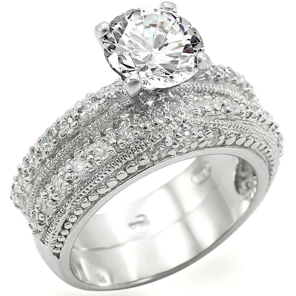 JCES400 Rhodium 925 Sterling Silver Ring with AAA Grade CZ  in Clear