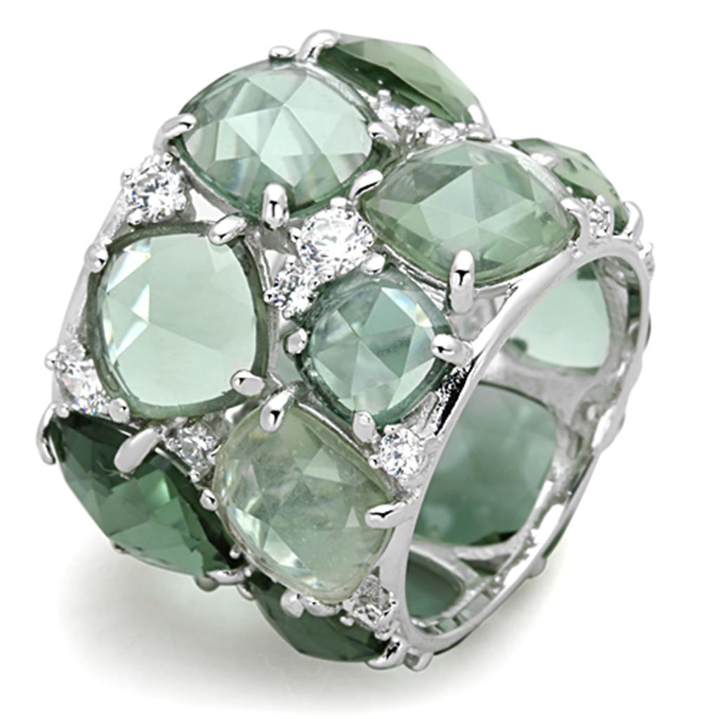 JCES764 Rhodium 925 Sterling Silver Ring with Synthetic Synthetic Glass in Emerald