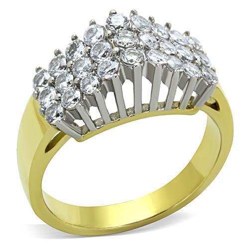 JCE1376 Two-Tone IP Gold (Ion Plating) Stainless Steel Ring with AAA Grade CZ  in Clear