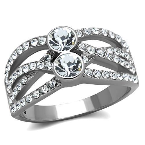 JCE1758 High polished (no plating) Stainless Steel Ring with Top Grade Crystal  in Clear