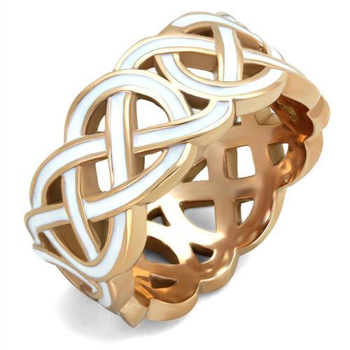 JCE2159 IP Rose Gold(Ion Plating) Stainless Steel Ring with Epoxy  in White
