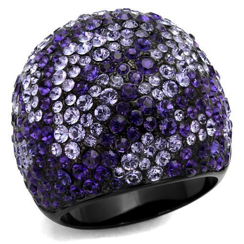JCE2358 IP Black(Ion Plating) Stainless Steel Ring with Top Grade Crystal  in Tanzanite