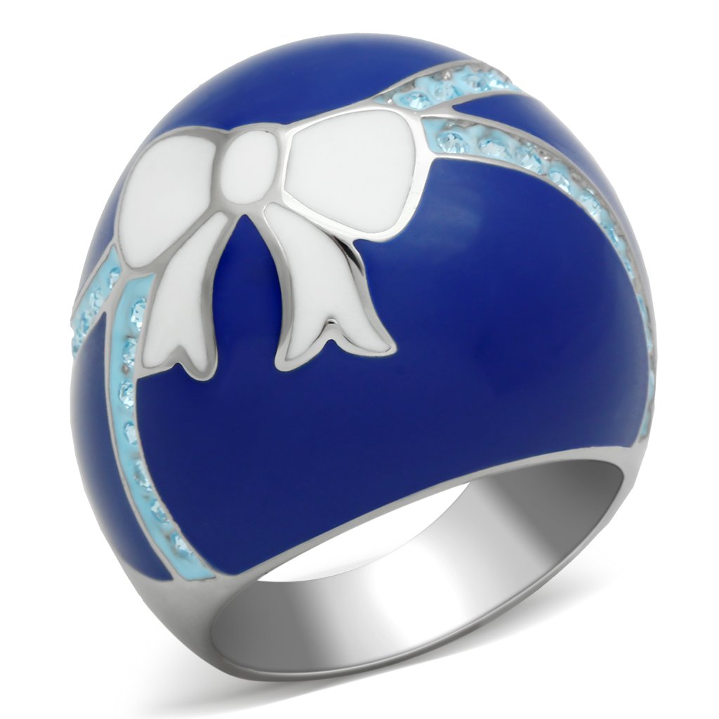 JCE245 High polished (no plating) Stainless Steel Ring with Top Grade Crystal  in Sea Blue