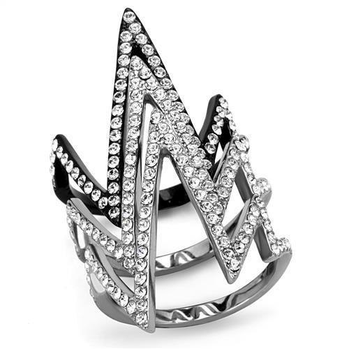JCE2619 Two-Tone IP Black (Ion Plating) Stainless Steel Ring with Top Grade Crystal  in Clear