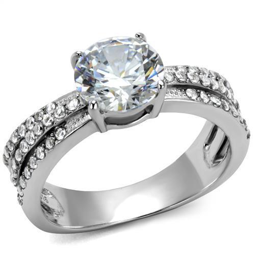 JCE2862 High polished (no plating) Stainless Steel Ring with AAA Grade CZ  in Clear