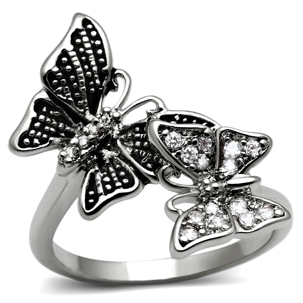 JCE2874 High polished (no plating) Stainless Steel Ring with AAA Grade CZ  in Clear