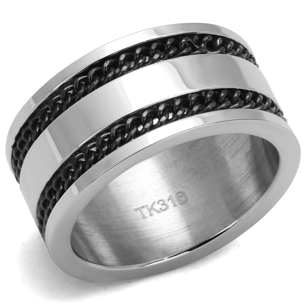 JCE2927 High polished (no plating) Stainless Steel Ring with Epoxy  in Jet