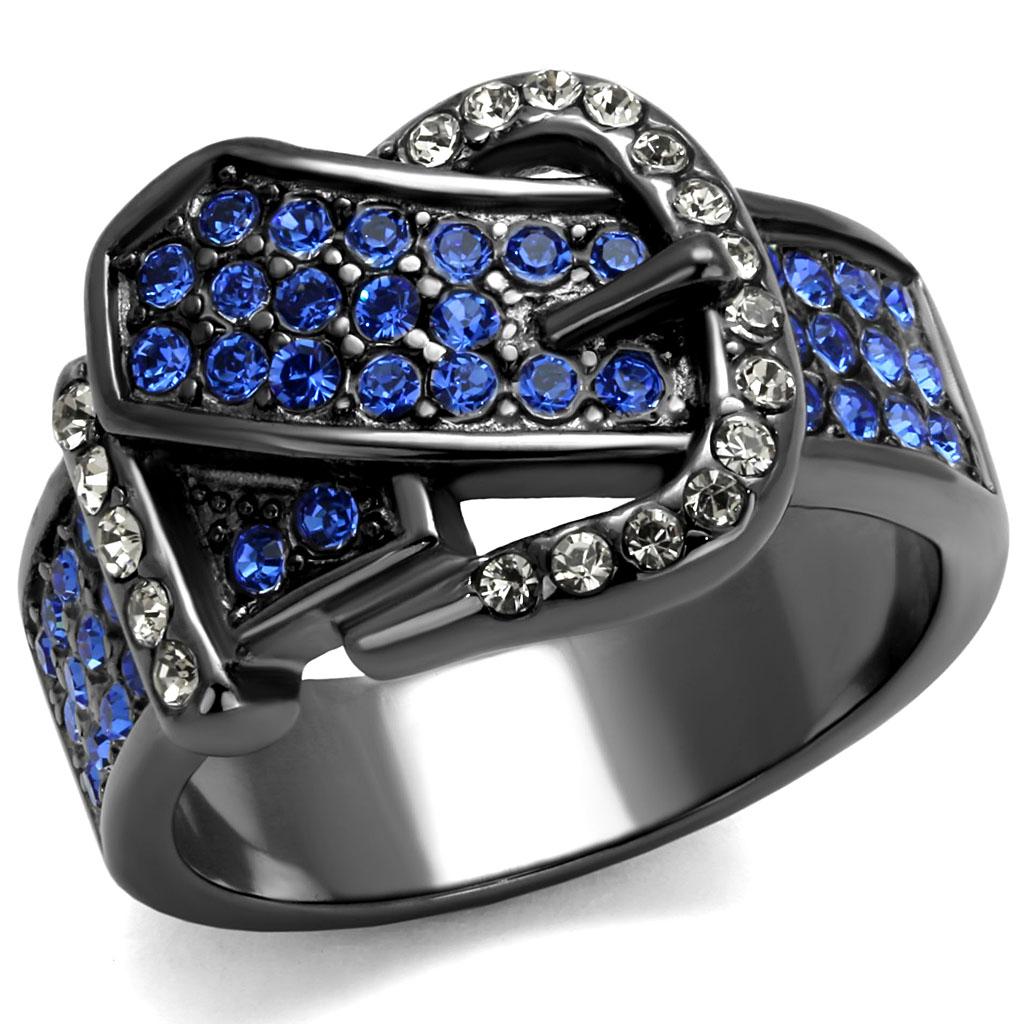 JCE2995 IP Light Black  (IP Gun) Stainless Steel Ring with Top Grade Crystal  in Multi Color