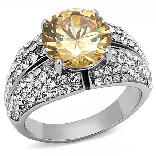 JCE3031 High polished (no plating) Stainless Steel Ring with AAA Grade CZ  in Champagne