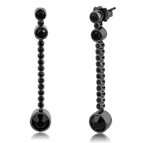 JCE3162 IP Light Black  (IP Gun) Stainless Steel Earrings with Top Grade Crystal  in Jet