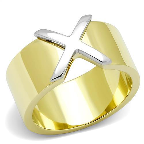 JCE3185 Two-Tone IP Gold (Ion Plating) Stainless Steel Ring with No Stone