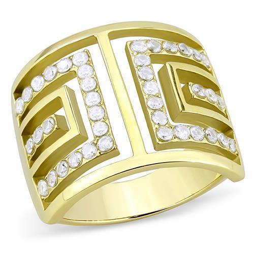 JCE3238 IP Gold(Ion Plating) Stainless Steel Ring with AAA Grade CZ  in Clear