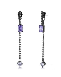 JCE3472 IP Black(Ion Plating) Stainless Steel Earrings with AAA Grade CZ  in Tanzanite