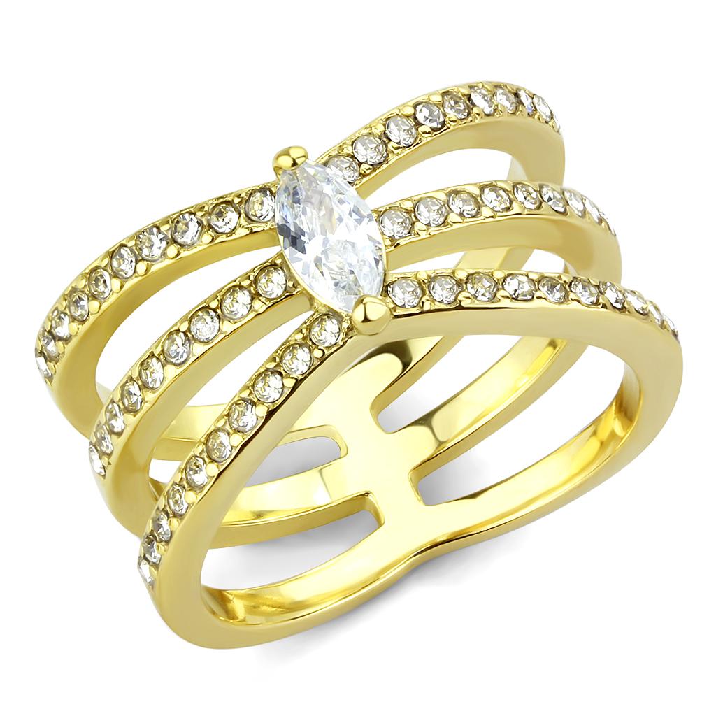 JCE3705 IP Gold(Ion Plating) Stainless Steel Ring with AAA Grade CZ  in Clear