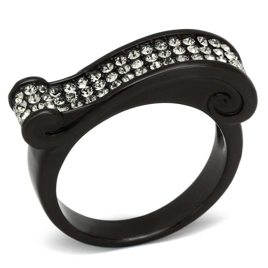 JCE862 IP Black(Ion Plating) Stainless Steel Ring with Top Grade Crystal  in Black Diamond