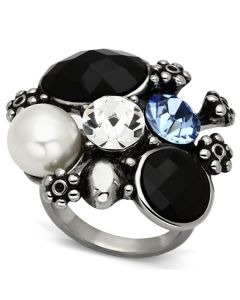 JCE941 High polished (no plating) Stainless Steel Ring with Synthetic Synthetic Glass in Jet