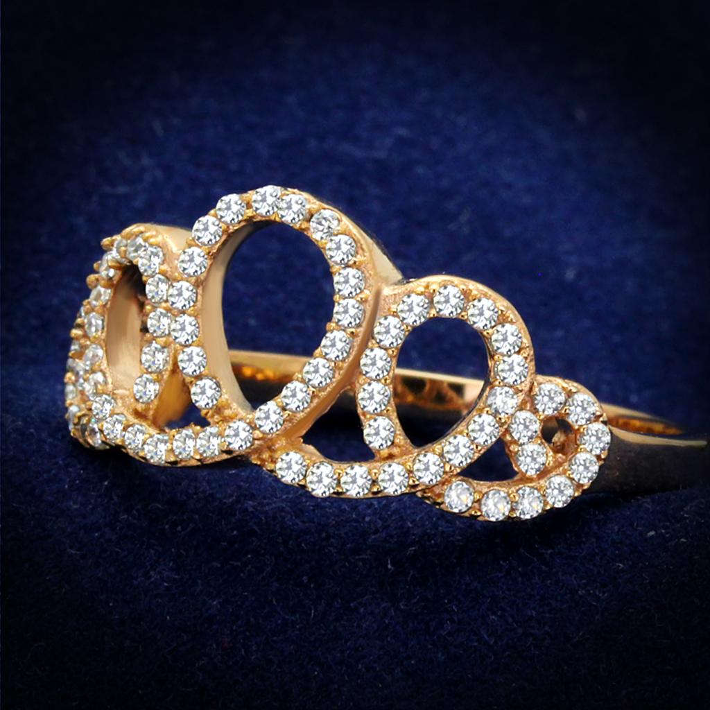 JCE279 Rose Gold 925 Sterling Silver Ring with AAA Grade CZ  in Clear