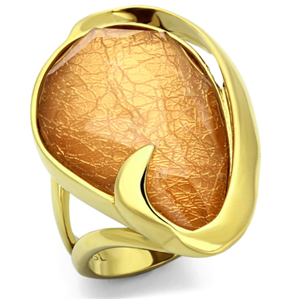 JCE098 IP Gold(Ion Plating) Stainless Steel Ring with Synthetic Synthetic Stone in Orange