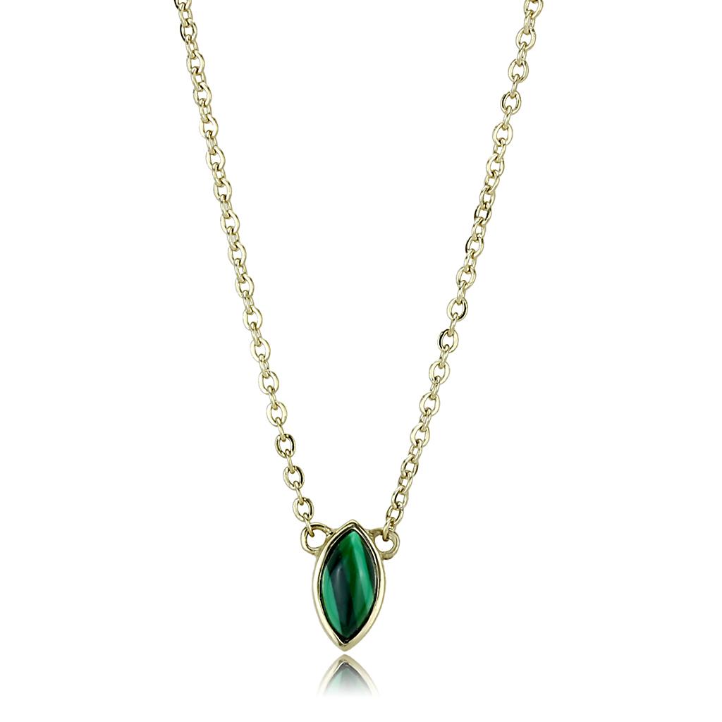 JCE3286 IP Gold(Ion Plating) Stainless Steel Necklace with Synthetic MALACHITE in Emerald