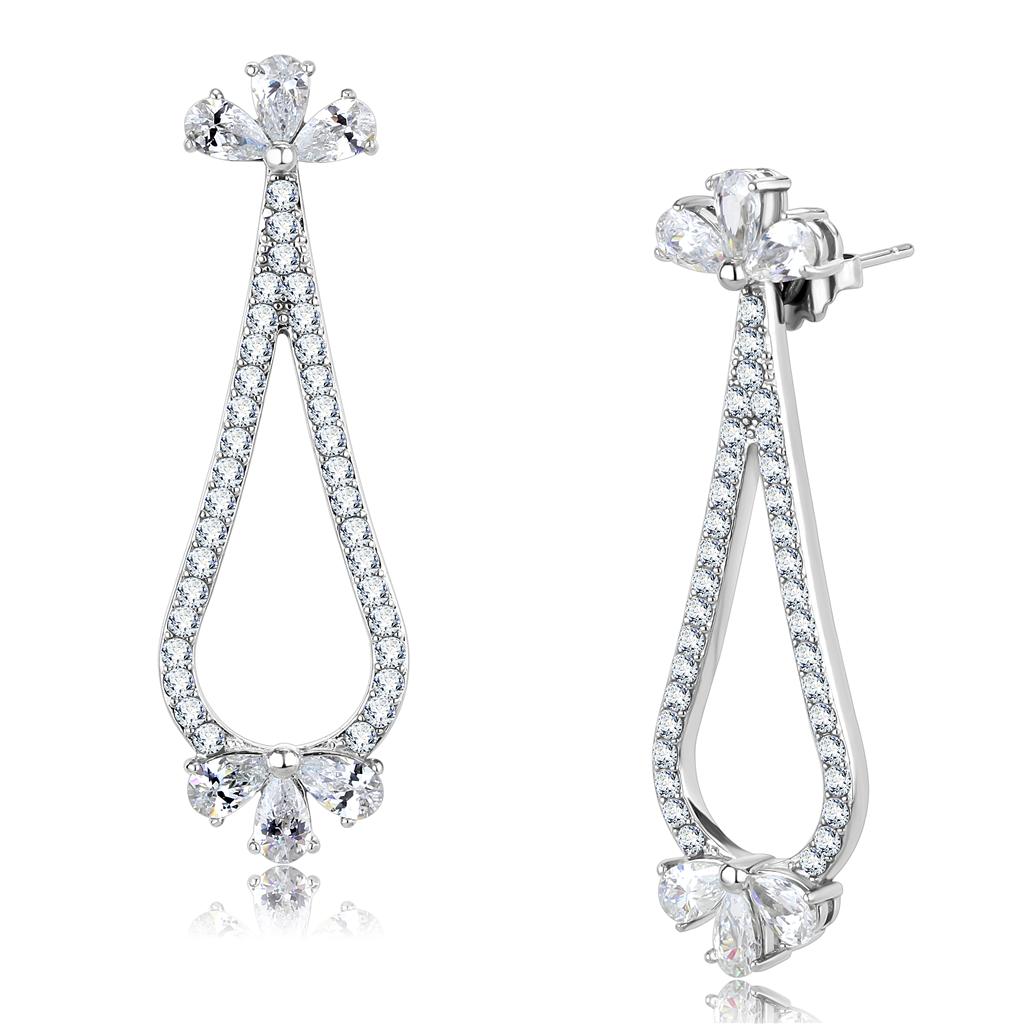 JCE3473 High polished (no plating) Stainless Steel Earrings with AAA Grade CZ  in Clear