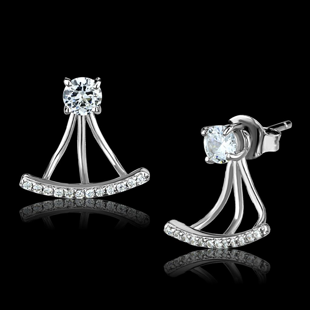 JCE512 Rhodium 925 Sterling Silver Earrings with AAA Grade CZ  in Clear