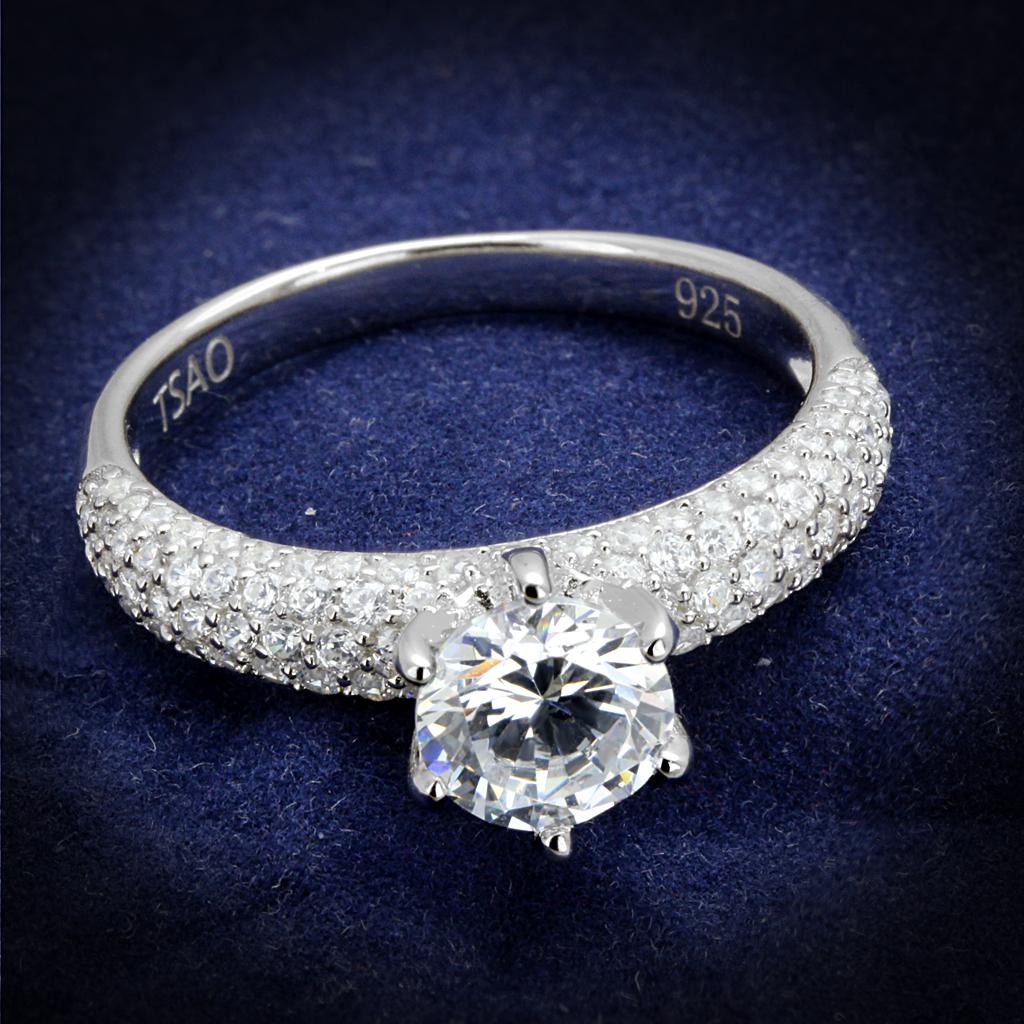 JCE521 Rhodium 925 Sterling Silver Ring with AAA Grade CZ  in Clear